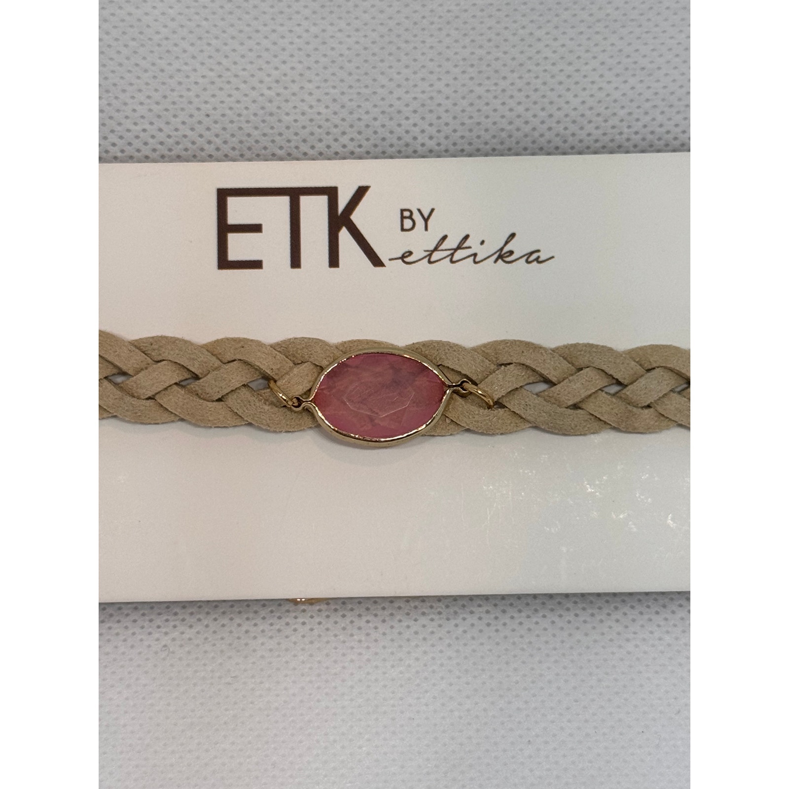 New Ettika Anthropology Gold-Tone Beige Leather Woven Strap Choker Necklace — image 3 of 3
